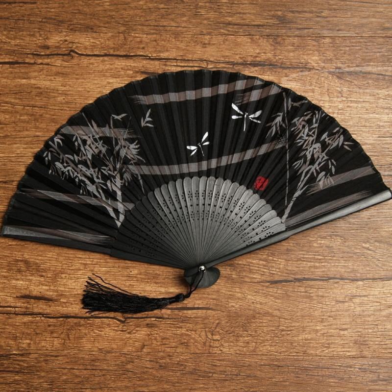 Quạt cổ trang M50 xếp giấy nan trúc cầm tay gập gọn dây tuyến cosplay phong cách Nhật Bản