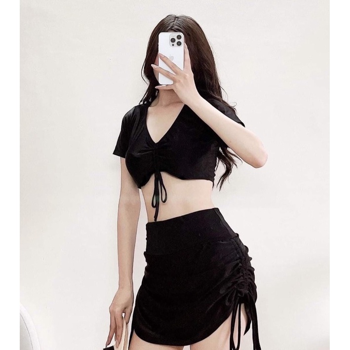 Bikini  2 mảnh áo váy rút dây mẫu bikini hót 2022 (  hàng có sẵn )