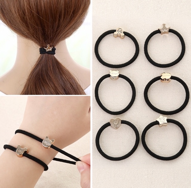 Sét 10 Cột tóc co dãn màu đen nhiều hình cực bền