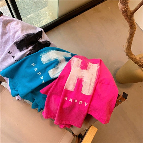 Áo Thun Cotton Tay Ngắn Cổ Tròn Thoải Mái Phong Cách Hàn Quốc Cho Bé Gái