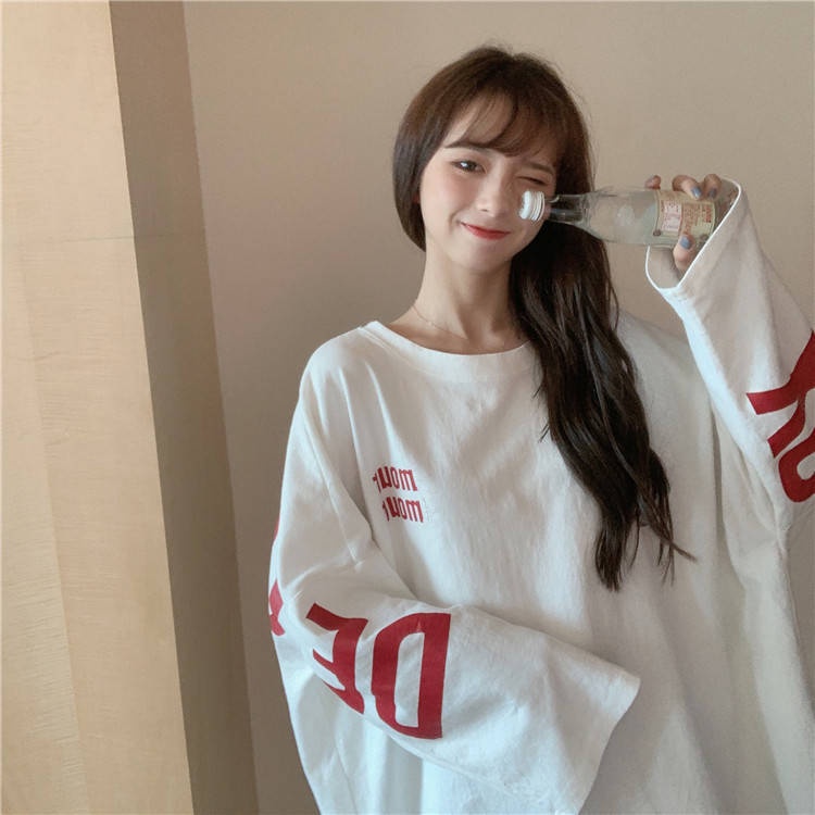 Áo Thun Nữ Dài Tay Dáng Rộng Phong Cách Hàn Quốc Harajuku Thời Trang