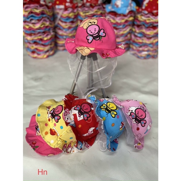 Nón , mũ có khăn voan cho bé sơ sinh cản gió, bụi ( bé từ 0-24 tháng tuổi)