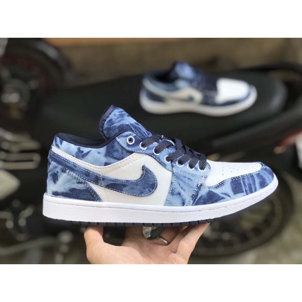 Giày Sneaker Jordan Low Vải Bò Cao Cấp, Giày Thể Thao Jd cổ thấp Xanh  Full Box
