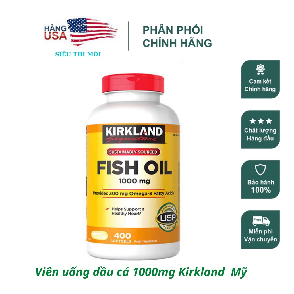 Dầu cá KIRKLAND Omega-3 FISH OIL 1000mg chính hãng Mỹ 400 viên - Date tháng 2024