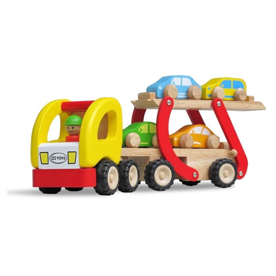 Đồ chơi xe bằng gỗ Việt Nam | Xe hai tầng winwintoys | Mô hình một xe tải và các xe ô tô nhỏ xinh