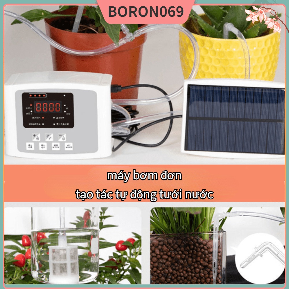 Hệ thống tưới cây tự động Thời gian nước Năng lượng mặt trời Sạc USB Máy bơm đơn Thiết bị hoa Boron069