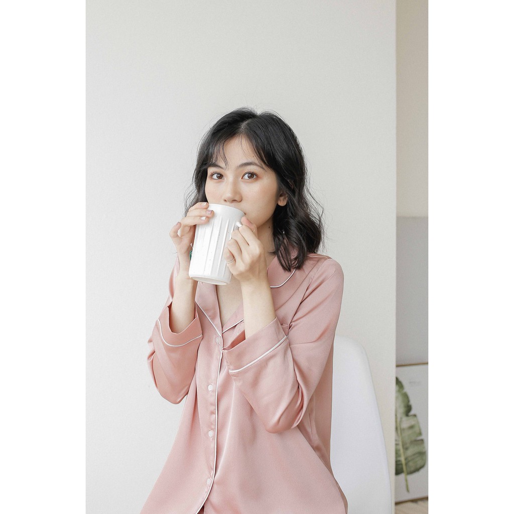 Bộ Pijama lụa MOMOJAMA - Hồng tro - M1920