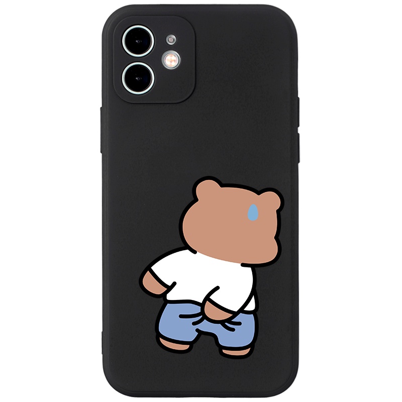 Ốp lưng JURSUE hoạt hình cặp đôi dễ thương đẹp đen cho iPhone 13 12 11 Pro Max SE 2020 X XR XS ip 8 7 6 6S Plus kute Y56