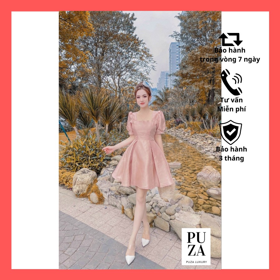 Đầm xòe ngăn thiết kếĐX01,đầm dáng xòe  tapta cổ vuông tay bồng 3 màu xinh xắn - MIN Clothing ĐX01