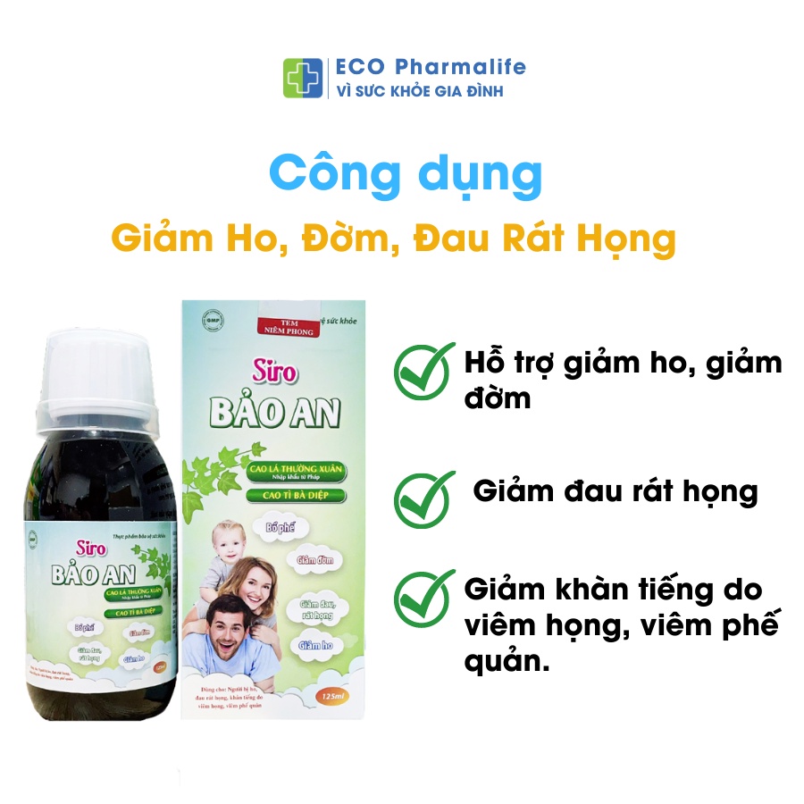 Siro giảm ho, đờm, đau rát họng Bảo An Fobe - Chai 125ml