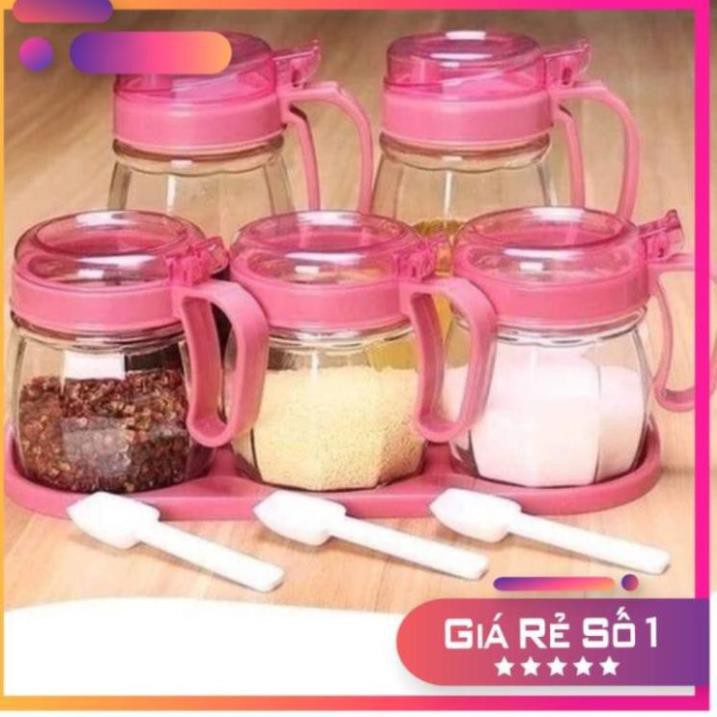 Bộ 5 Lọ Thủy Tinh Đựng Gia Vị Có Tay Cầm