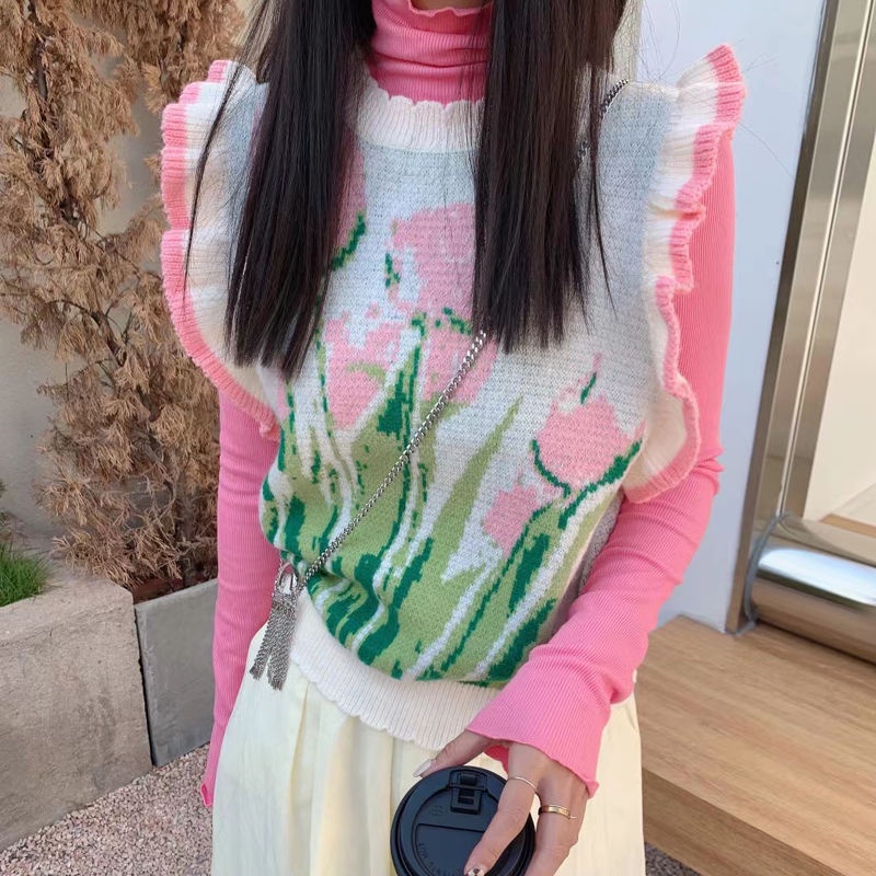 Jiashucheng Áo Sweater Sát Nách Cổ Tròn Dáng Rộng Kiểu Retro Cá Tính