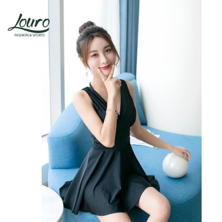 Bộ đồ bơi nữ kín đáo liền thân Louro, kiểu đồ bơi 1 mảnh dạng váy đẹp thắt nơ sau lưng phong cách Hàn Quốc - SW01 new