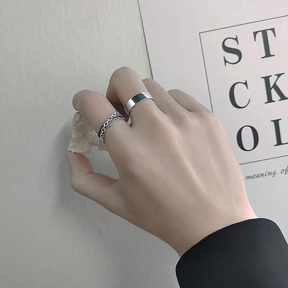 VANES1 Nhẫn Hở Họa Tiết Dây Xích Xoắn Phong Cách Hiphop Cá Tính