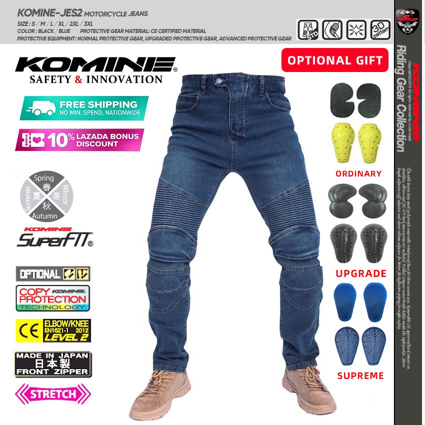 【Original K KOMINE】 Quần Jean Ôm Dáng Co Giãn Chống Rơi Có Miếng Đệm Đầu Gối Cho Nam Và Nữ Khi Lái X