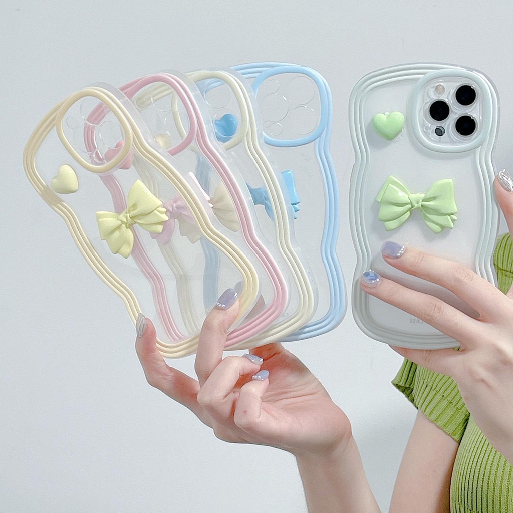 Ốp Điện Thoại Tpu Mềm Trong Suốt Màu Kẹo Hình Nơ Trái Tim 3D Cho iPhone 11 12 13 pro max xr x xsmax