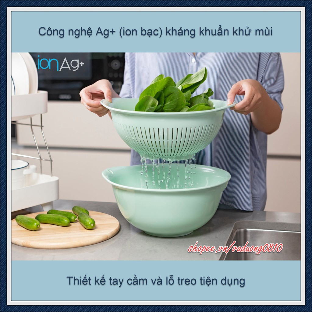 Bộ thau rổ cao cấp Inochi 23cm - ion Ag+ kháng khuẩn