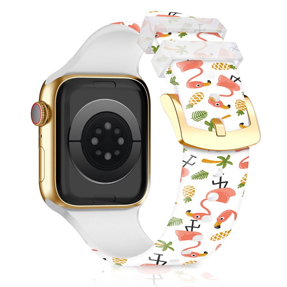 Dây Đeo Silicon Trong Suốt Họa Tiết Cẩm Thạch / Hồng Hạc Cho iWatch 38 40 41 42 44 45mm 8 7 6 SE 5 4 3 2 1