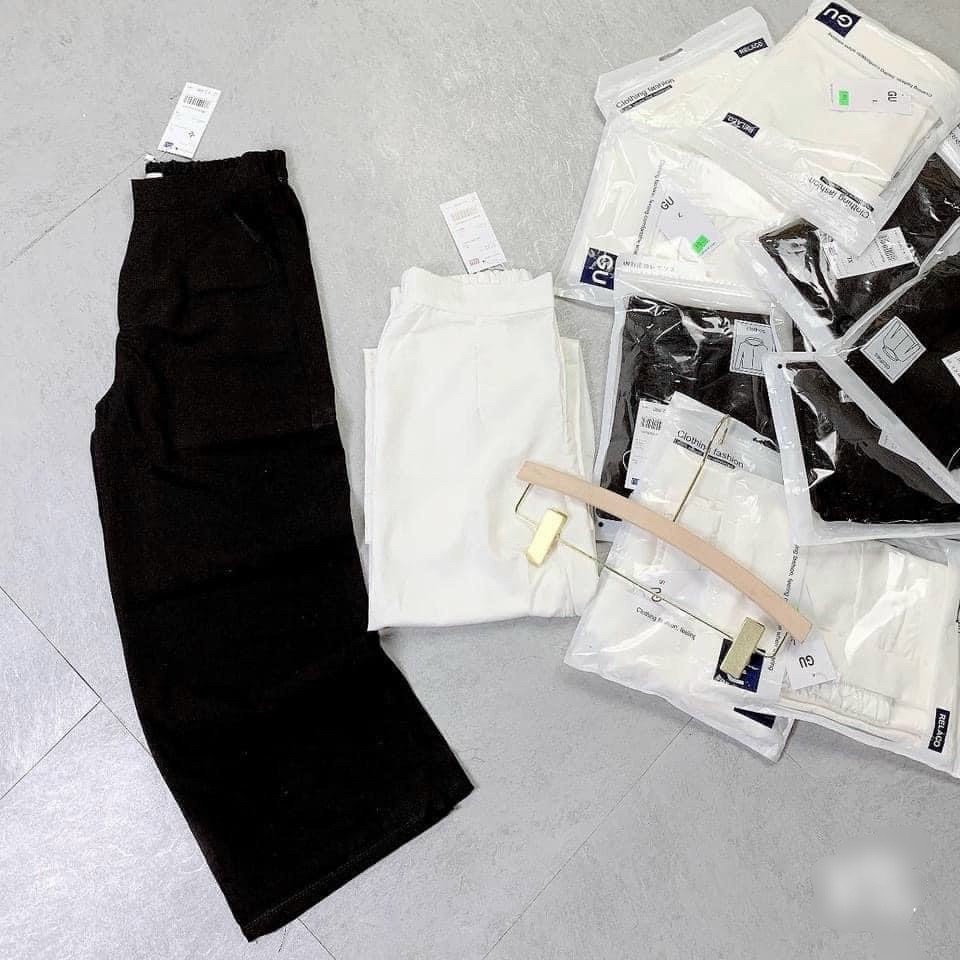 Quần ống rộng nữ cạp chun sau khoá trước lưng thun khuy cài dáng dài có túi co giãn - Quần đũi dài nữ ống rộng màu trắng