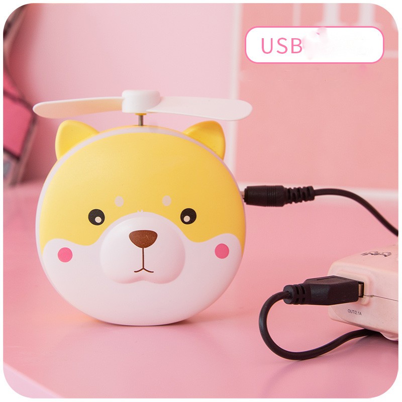 Quạt mini hình thú, DOREMON có đèn LED dễ thương( Mầu ngẫu nhiên, sạc điên usb), Tetosi