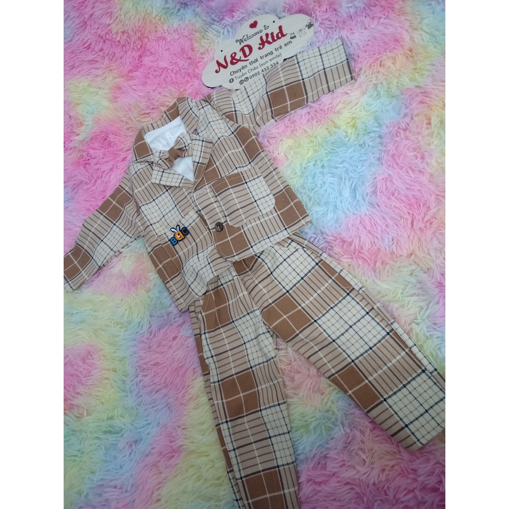 Set Bộ Vest Dạ Cho Bé Trai - Set Bộ Suit Bé Trai Áo Cotton - Quần Áo Bé Trai Thu Đông - N&D Kids