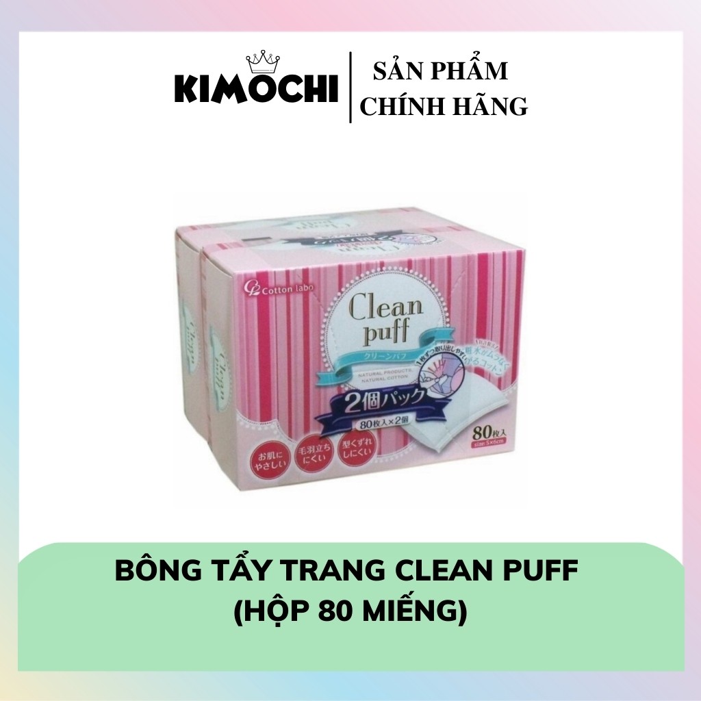 [CHÍNH HÃNG - 𝑭𝑹𝑬𝑬𝑺𝑯𝑰𝑷] BÔNG TẨY TRANG Clean Puff Nhật Bản (Hộp 80 miếng)