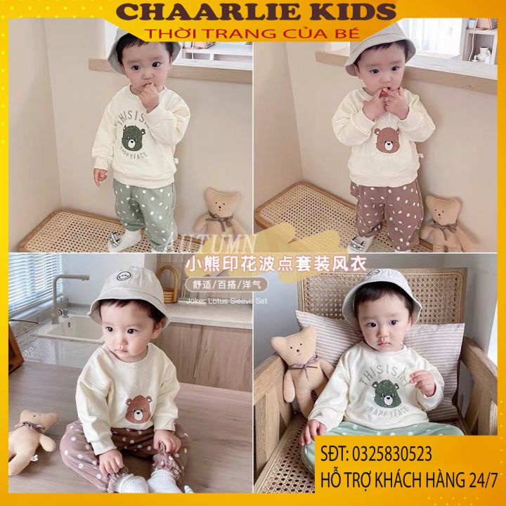 Bộ Nỉ Thu Đông Có Hình Gấu Quảng Châu - Hàng nhập khẩu - Chất vải mềm, mịn - Cho Bé Gấu Bi Từ 8kg đến 28kg Chaarlie Kids