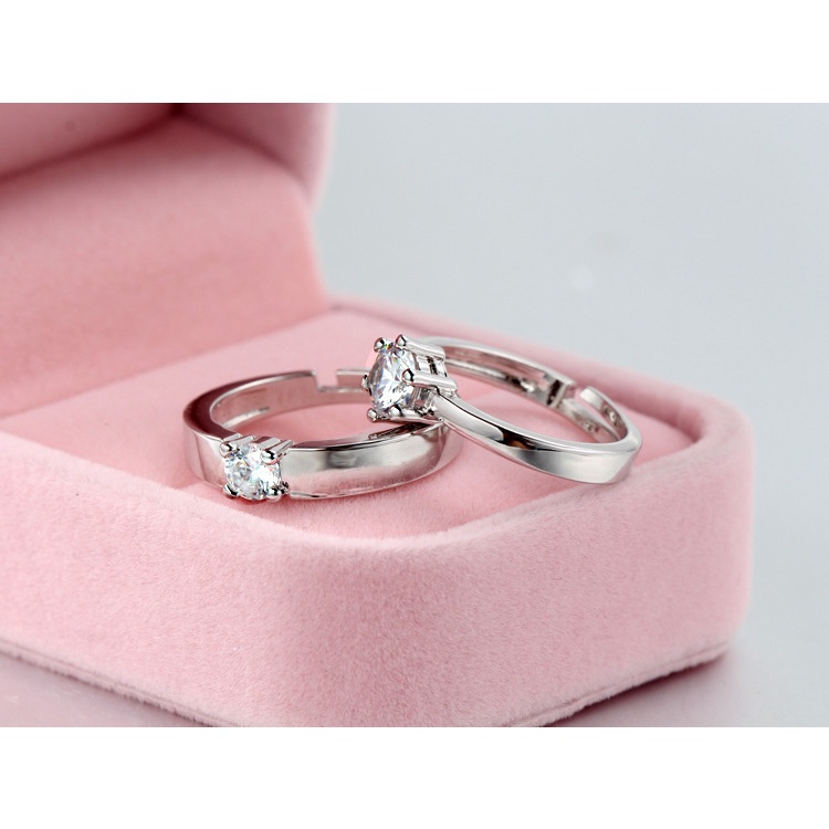 [NĐ-06] Nhẫn đôi Mẫu hoa văn Đính đá Bạc 925 Không phai màu Có thể điều chỉnh kích thước