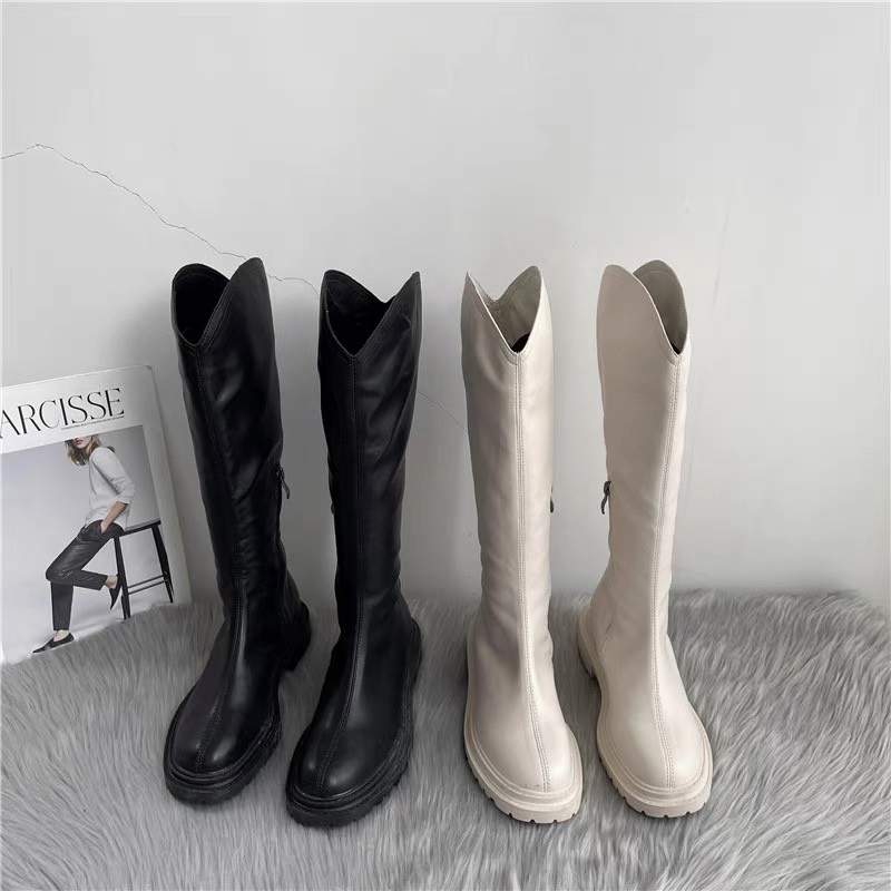 [ Sẵn Đen 35,38, Kem 38_Order ] Boots cổ V đế dày nâng chiều cao cho các cô gái năng động | WebRaoVat - webraovat.net.vn