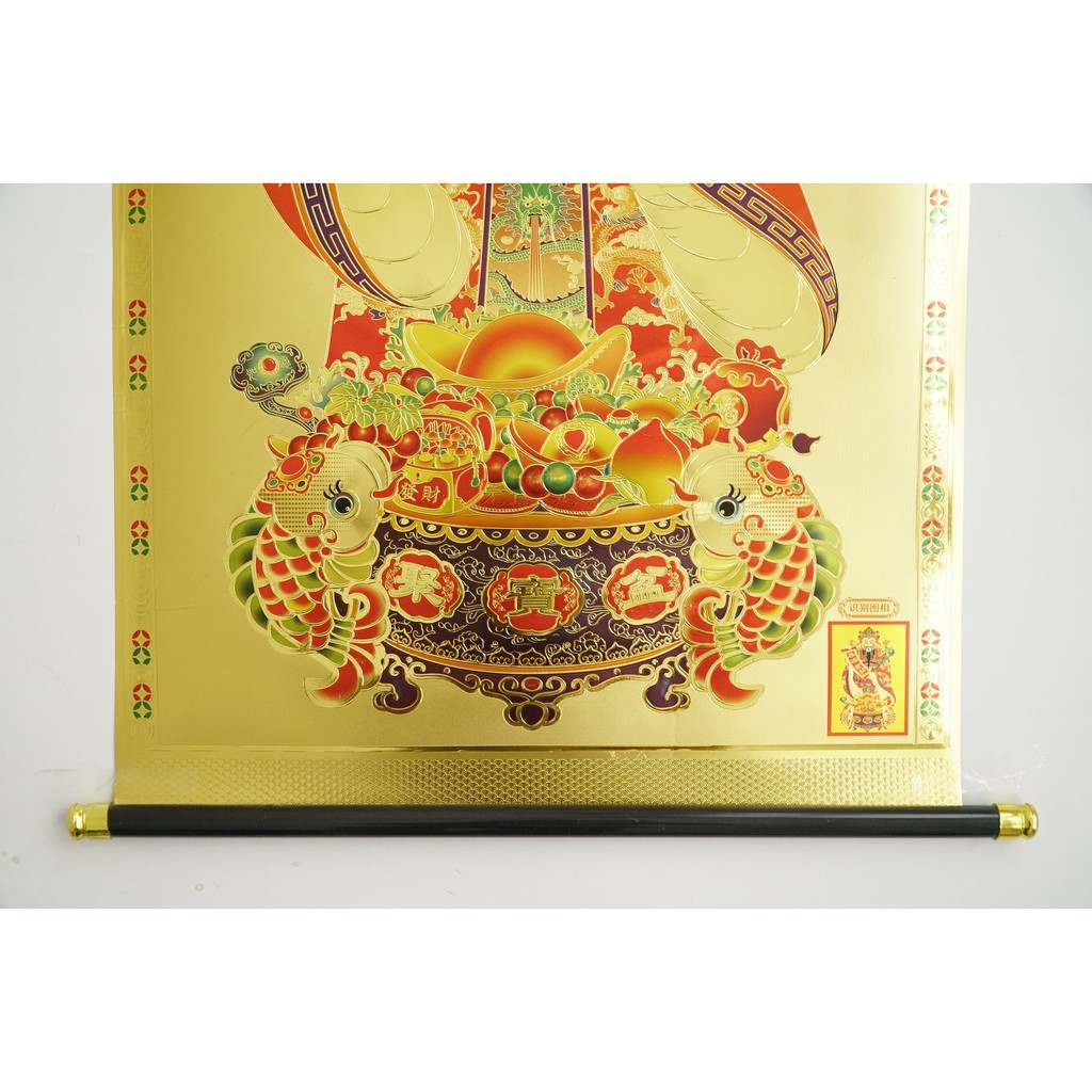 Tranh Thần Tài mạ vàng 3D phong thủy rước tài lộc - 76x40cm