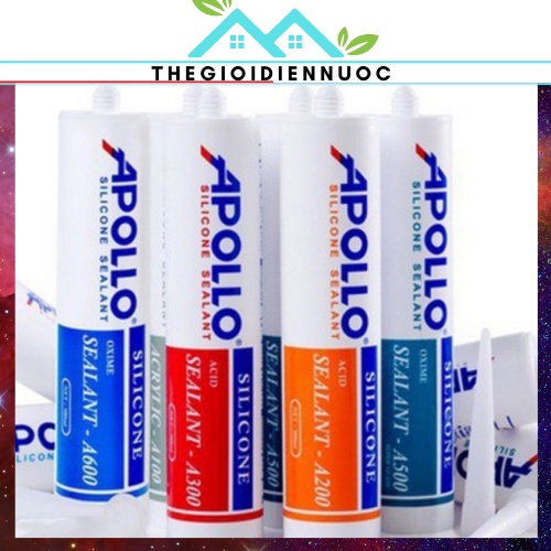 Keo silicon APOLLO loại tốt chính hãng A300, A500, màu trắng trong, trắng sữa, đen, xám đen, kèm súng bắn keo inox