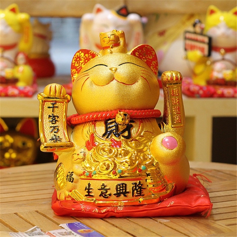 Mèo Thần Tài Vàng Vẫy Tay "Đa Phú Quý"