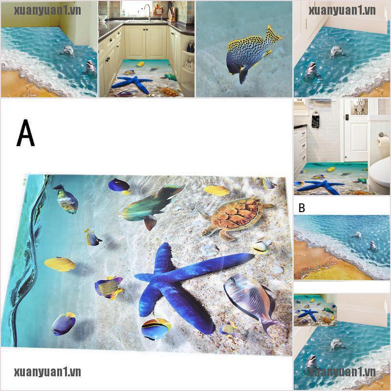 [XUANYUAN1] Sticker Dán Sàn Nhà Tắm Chống Nước Hình Cá Heo 3d Dễ Thương 60 * 90cm