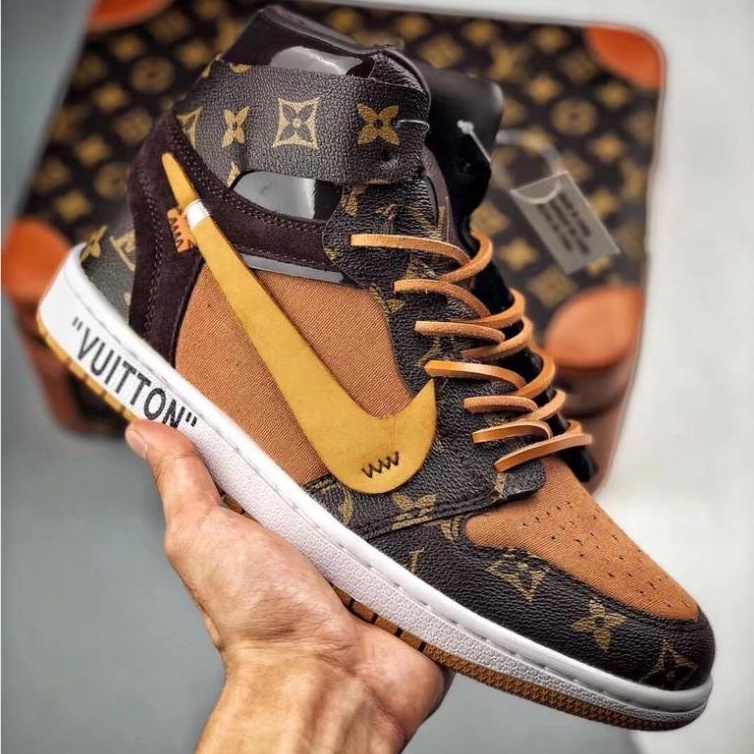 Giày thể thao Jordan 1 cổ cao LV, Giày sneaker nam nữ JD1 LV cực hót hàng mới về da lộn 2022