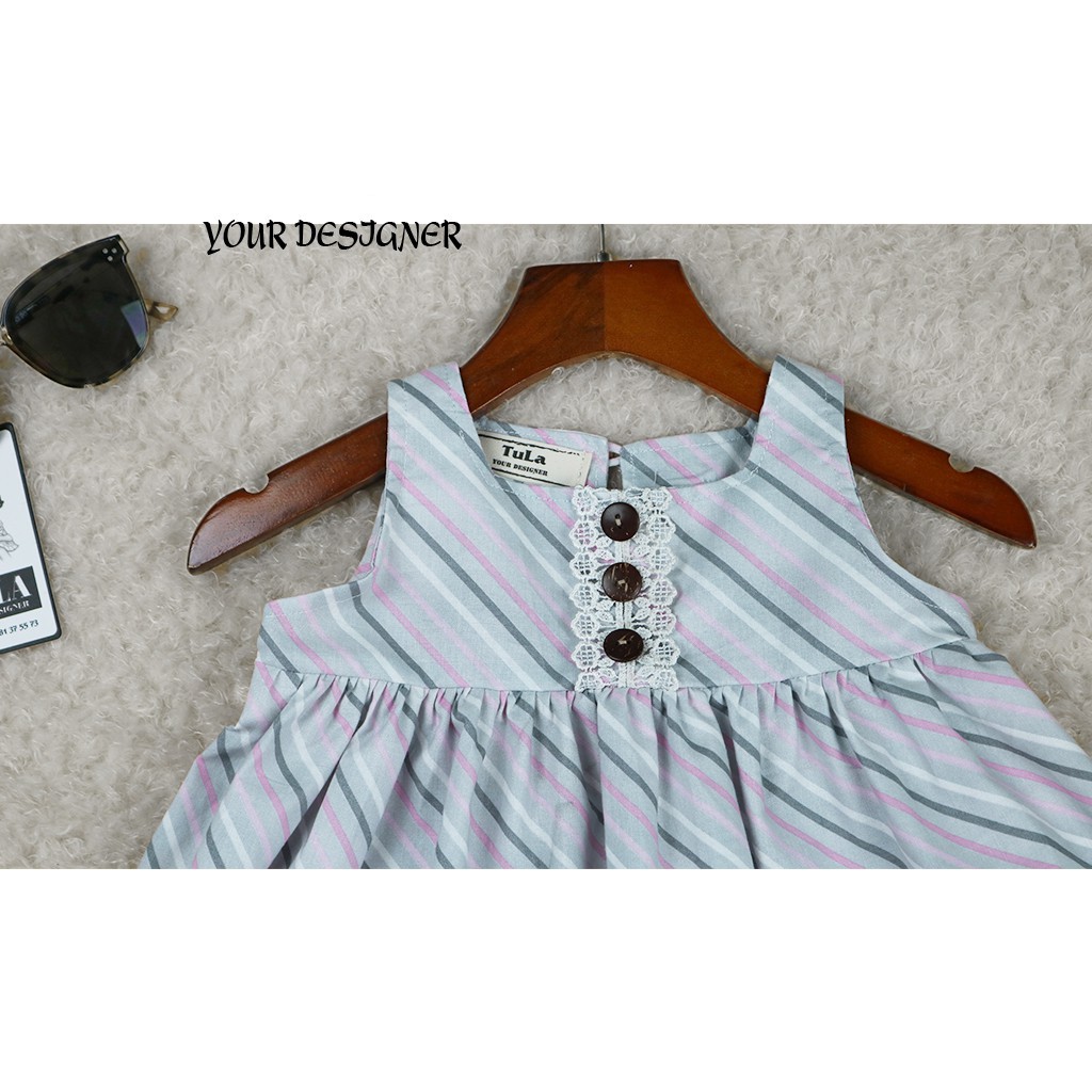 Áo Baby Doll Bé Gái Kẻ Sọc Xanh Cực Yêu Vải Thô Cotton Hàn