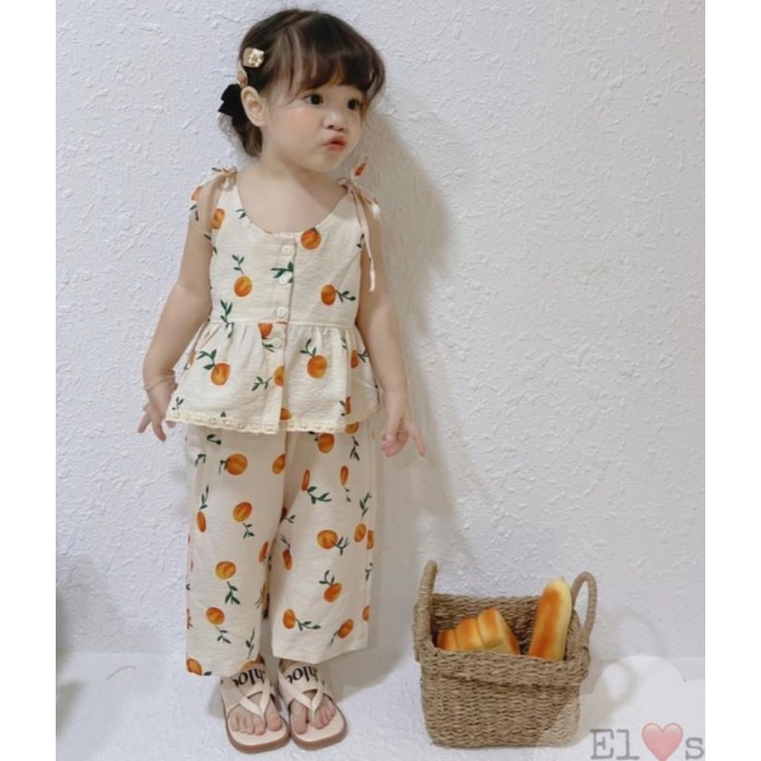 Bộ 2 dây bé gái cài cúc quần đáng suông bánh bèo siêu xinh / Đồ bộ bé gái