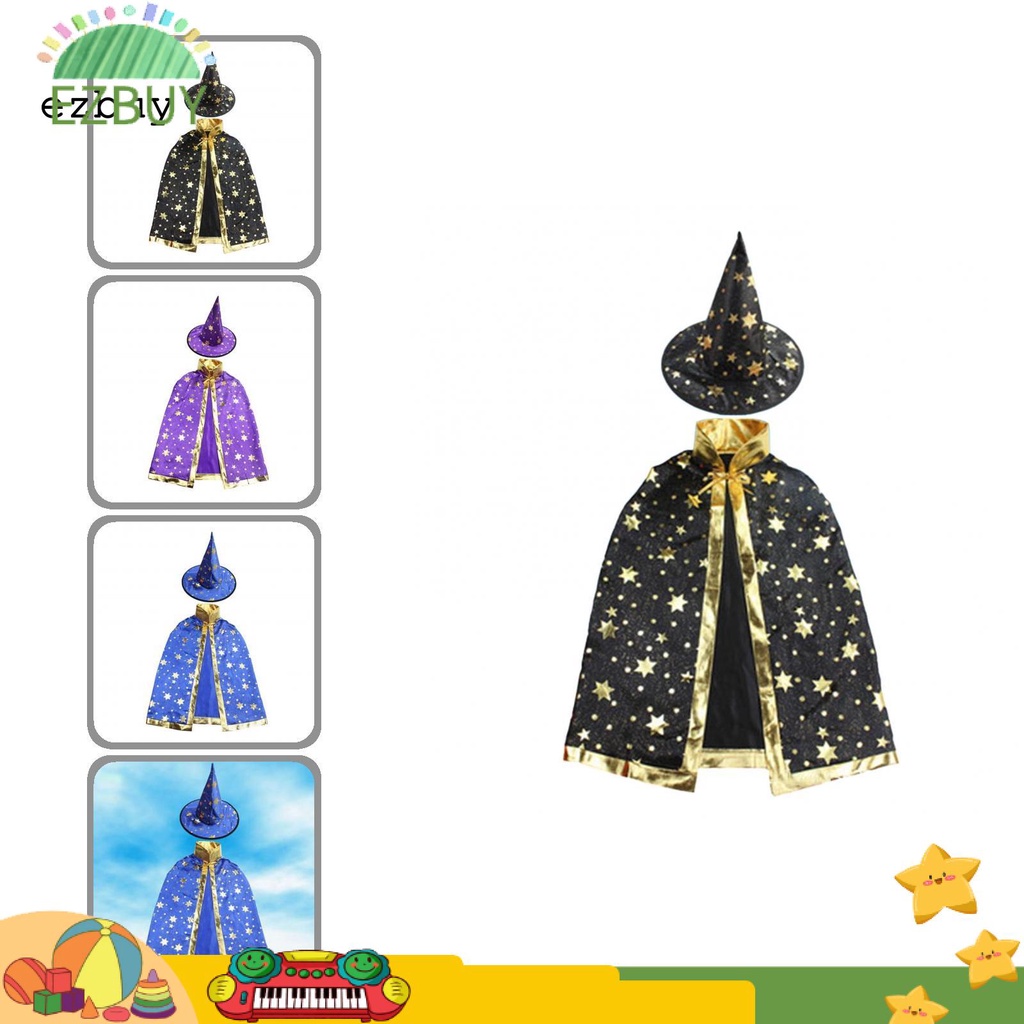 Set áo choàng cổ đứng kèm mũ hóa trang halloween in hình ngôi sao dễ thương cho bé
