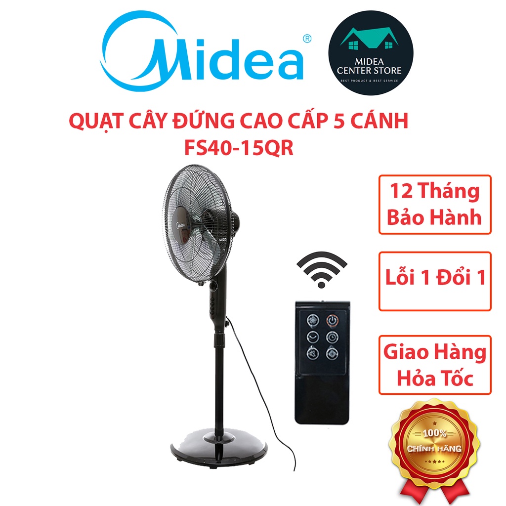 [Chính Hãng] Quạt điều khiển từ xa cây đứng 5 cánh cao cấp Midea FS40-15QR, Bảo hành 12 tháng toàn quốc, lỗi 1 đổi 1