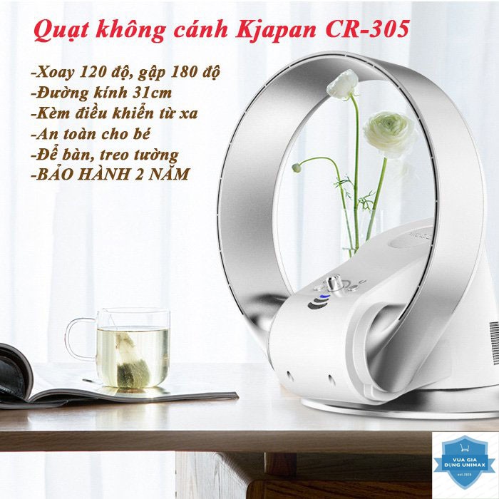 [BH 2 NĂM] Quạt không cánh siêu mát an toàn KJapan CR-305 để bàn hoặc treo tường kèm điều khiển từ xa