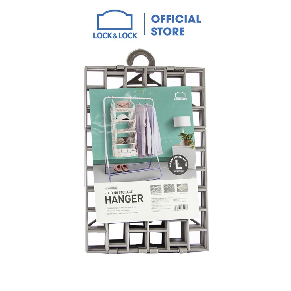 Kệ gấp để đồ bằng nhựa 5 tầng Lock&amp;Lock ETM362 màu xám, size L kích cỡ 30 x 30 x 87 cm, treo đâu cũng tiện.