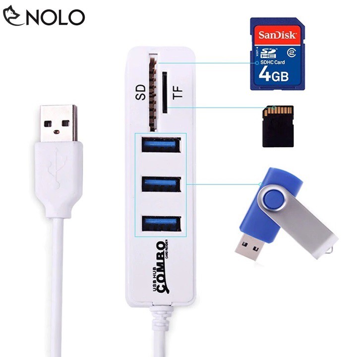 Hub USB 2.0 Combo Đa Năng Tích Hợp 3 Cổng USB Và 2 Cổng Thẻ Nhớ SD, TF