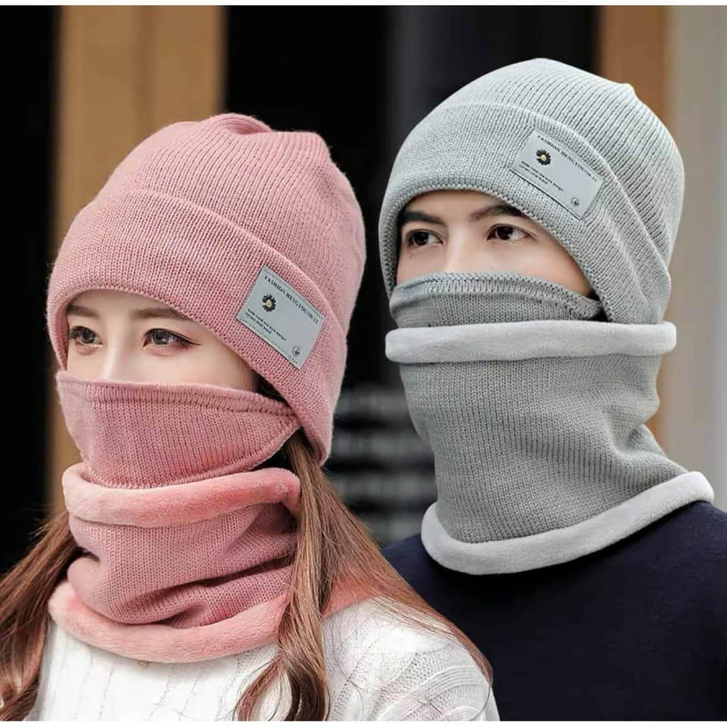 Mũ Len Nữ Trùm Tai Lót Lông Phong Cách Hàn Quốc Dễ Thương Kèm Khăn Ống 2021