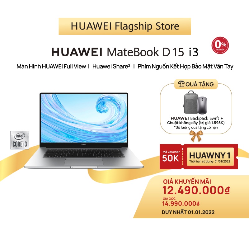 [Mã ELMALL1TR giảm 5% đơn từ 3TR] Máy Tính Xách Tay Huawei Matebook D15 (8GB/256GB) | Màn Hình Fullview