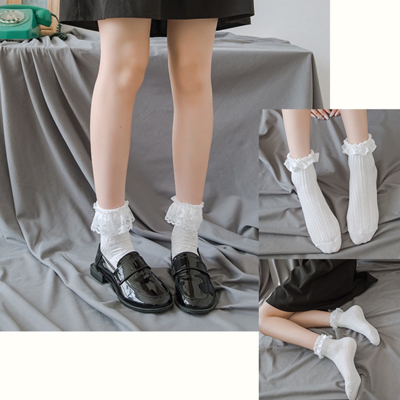 Đôi Vớ Cotton Phối Ren Và Ruy Băng Phong Cách Lolita Ngọt Ngào Cho Nữ