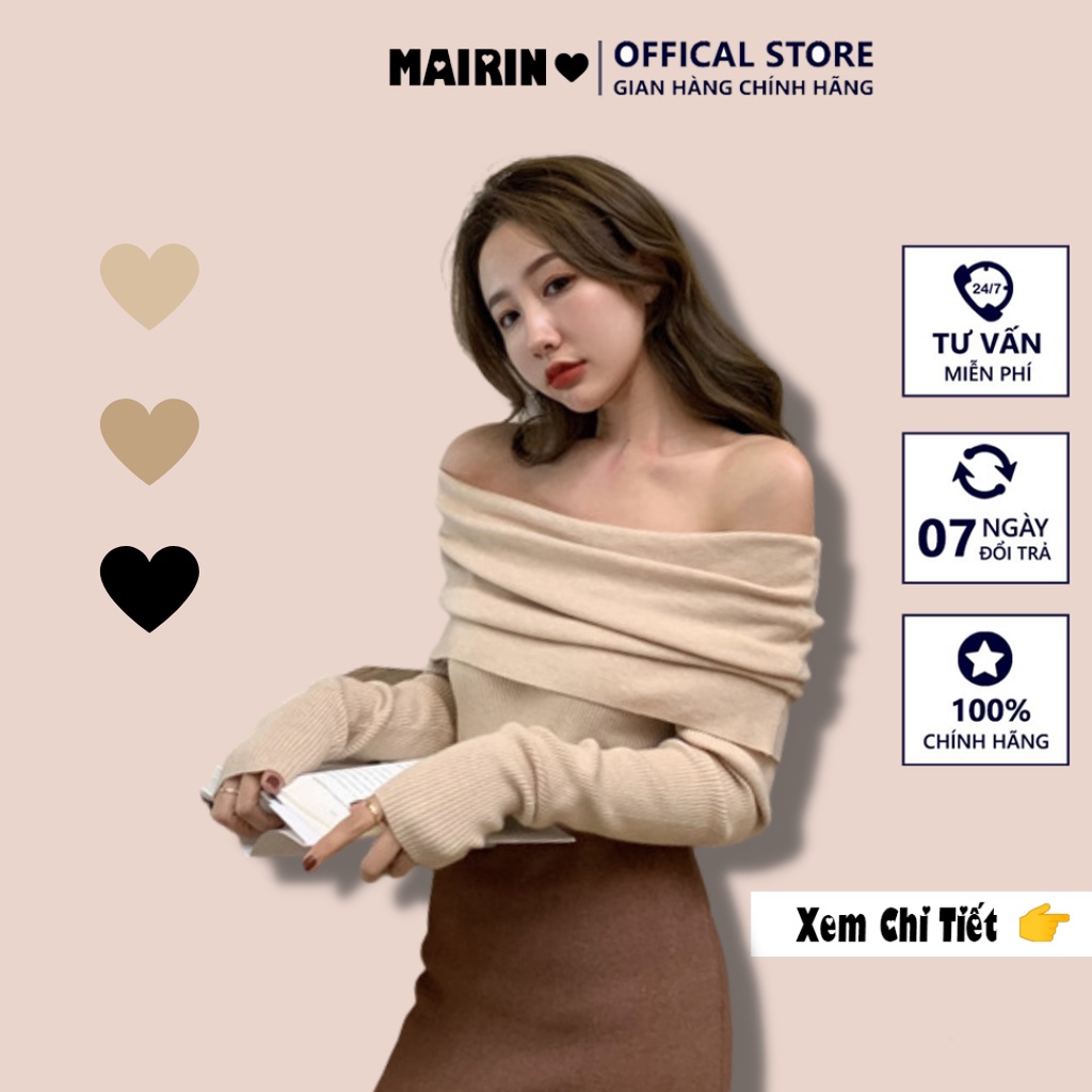 Áo len tăm dài tay trễ vai MaiRin Fashion phong cách thời trang nữ sành điệu, dễ phối đồ 089