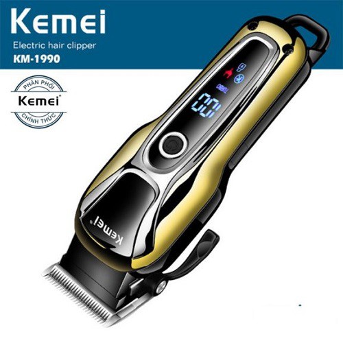 Tông Đơ Cắt Tóc Không Dây Chuyên Nghiệp Kemei KM -1990⚡ 𝑴𝑨̀𝑵𝑮 𝑯𝑰̀𝑵𝑯 𝑳𝑬𝑫⚡  hiển thị mức pin, tốc độ, mạnh yếu....