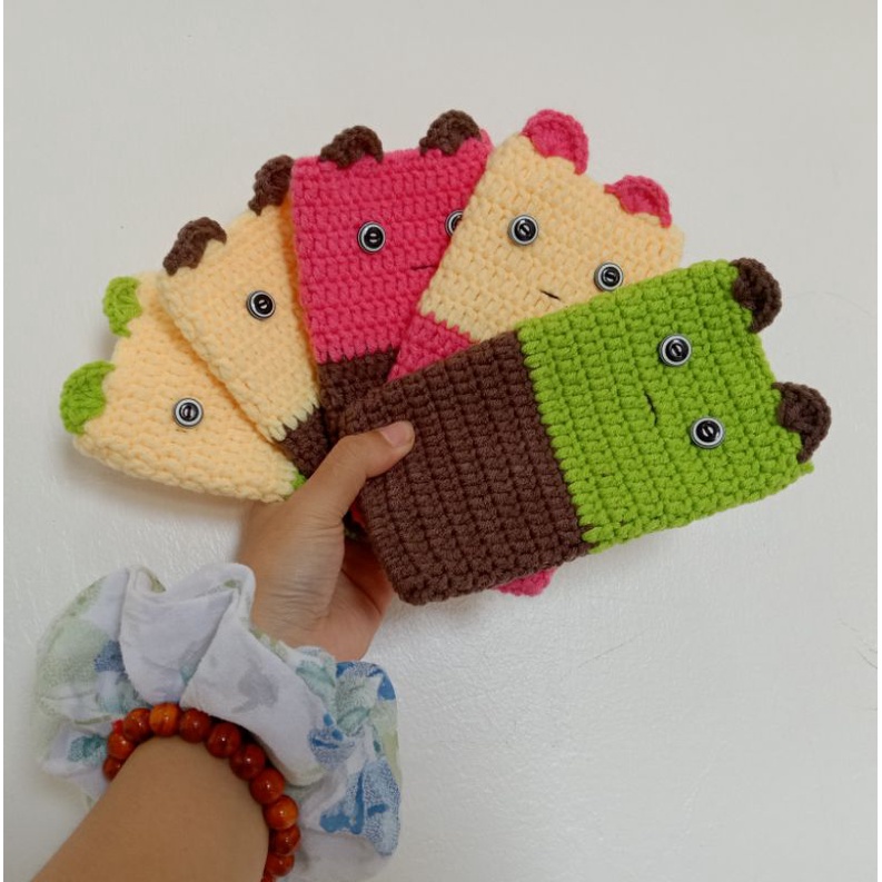 Túi Len đựng điện thoại phối màu ( handmade) hình chú mèo đáng yêu