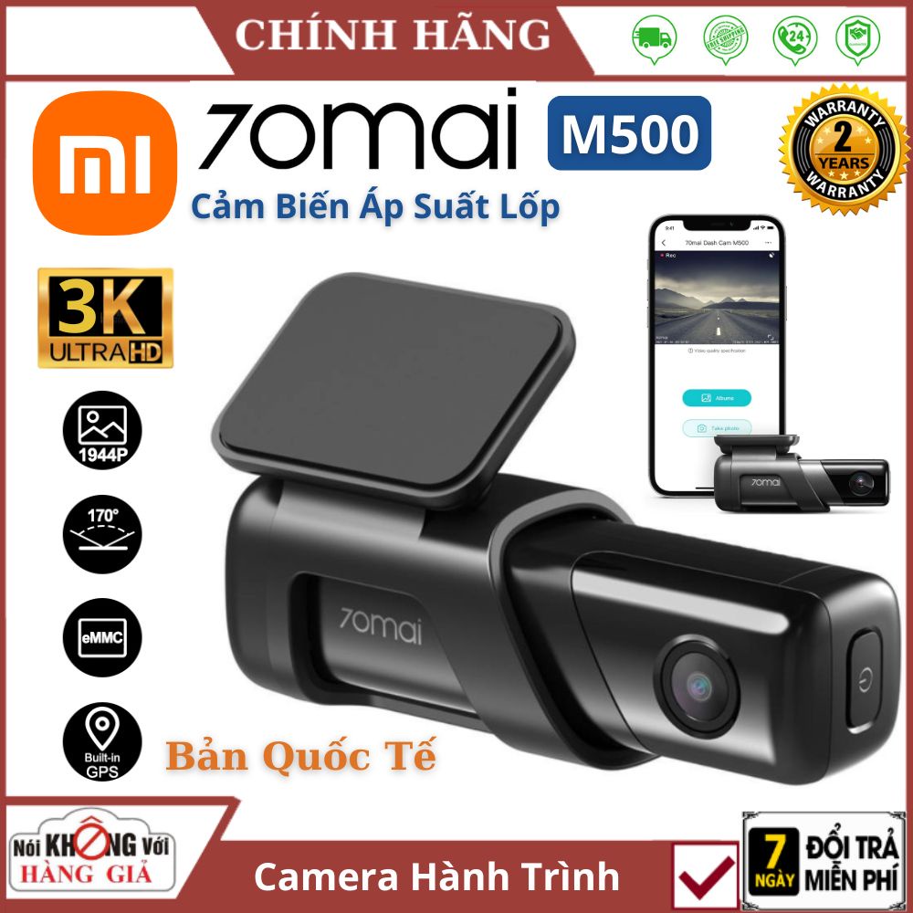 Camera hành trình xiaomi 70mai m500 bản quốc tế , độ phân giải 1944p trang bị GPS kết hợp cảm biến áp suất lốp , Bh 24t