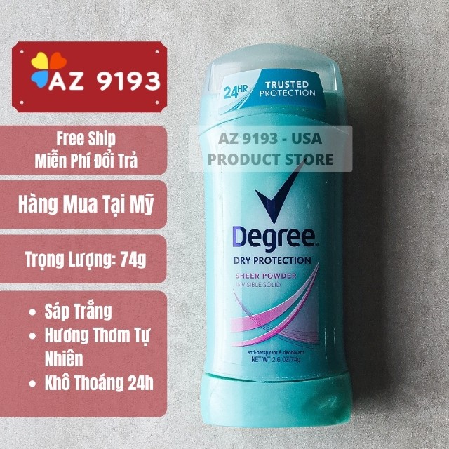 [Mua Tại Mỹ - Date 2022] Lăn Khử Mùi Nữ Degree, Dạng Sáp, Dòng Dry Protection, 74g - Khô Thoáng 24h - Az 9193