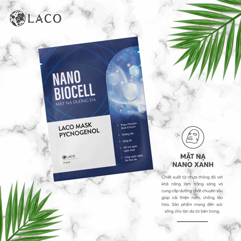 Mặt nạ sinh học NANO BIOCELL LACO lên men từ nước dừa tươi nguyên chất nuôi dưỡng da trắng hồng